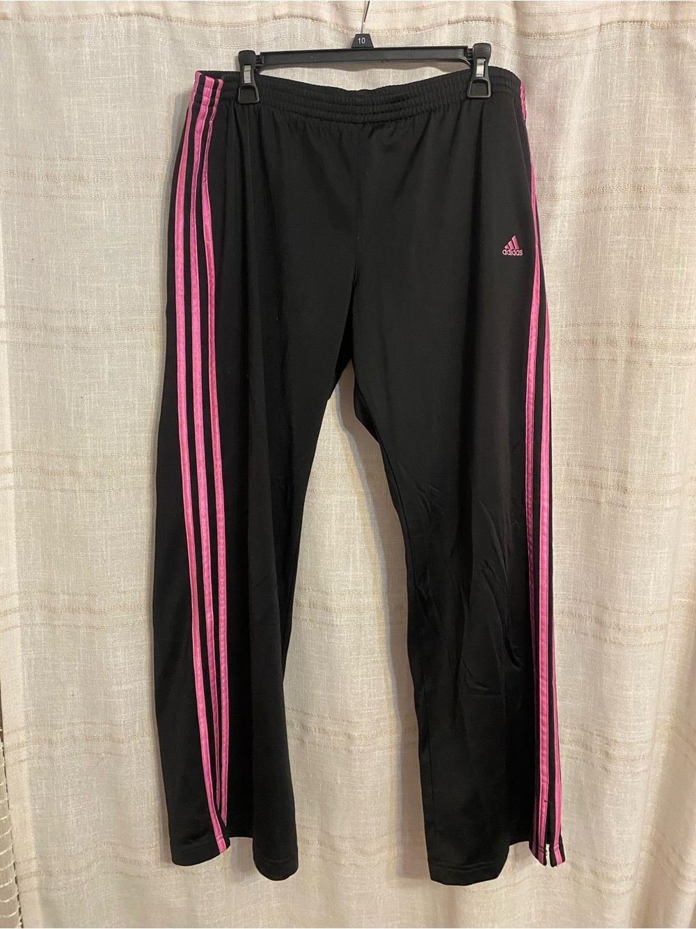 Vintage Y2K Adidas Black and Hot Pink 3 Stripe Track Pants Women's L